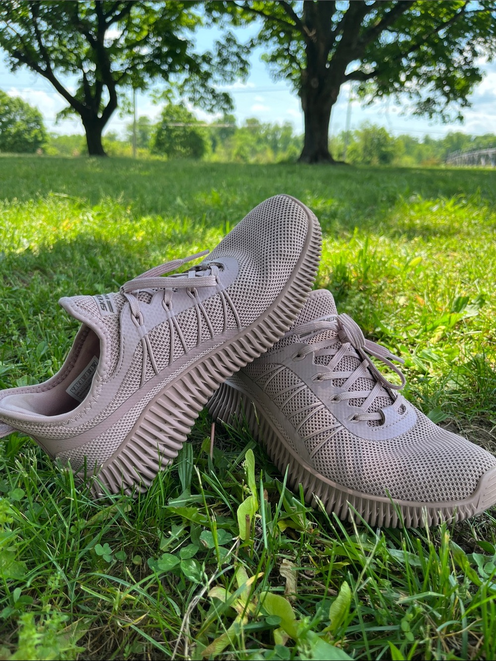 Skechers Women's Blush Pink Knit Lace-Up Sneakers - Picture 8 of 9